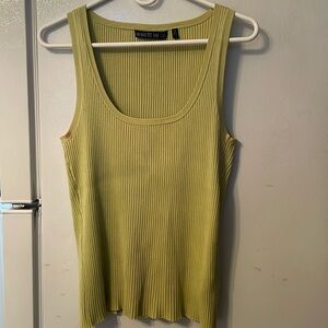 LAFAYETTE 148 NEW YORK WOMENS 80% SILK RIBBED GREEN SLEEVELESS TOP SIZE L